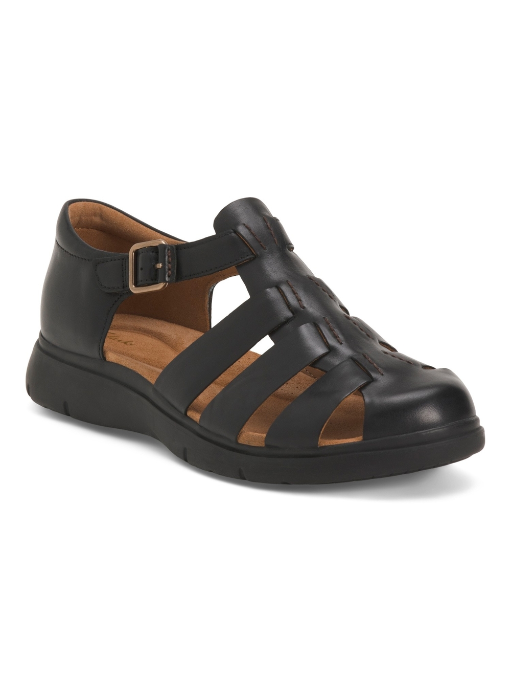 Clarks Black Leather Fisherman Sandal with Buckle Size 11 Wide NEW